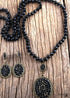 Boho Necklace, Jewelry Set, RH Crystal Black White Glass
